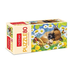 Пазл 80 элементов размер 16,5 х 23 см - Спящий щенок (Hatber, 80ПЗ5-03412)